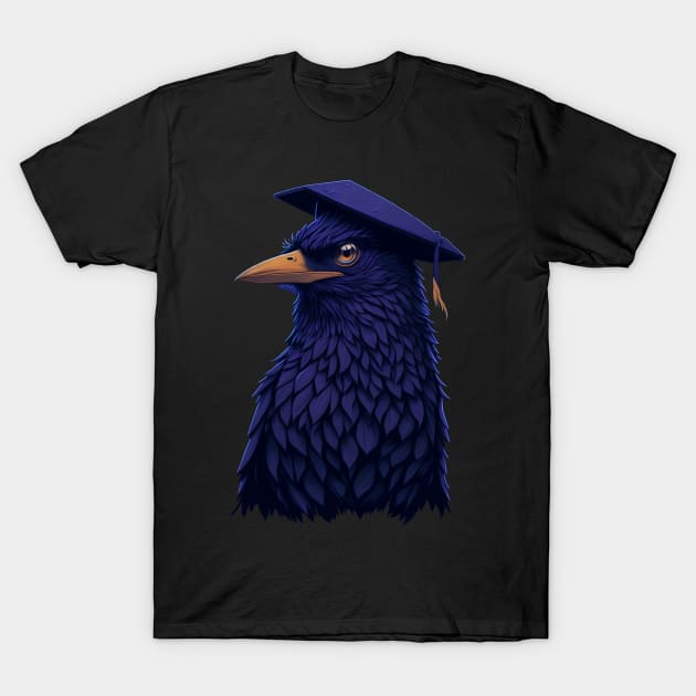 Cute Raven Wearing Graduation Hat T-Shirt by MadKitsune